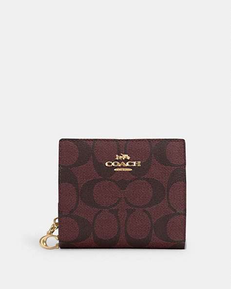 COACH®,SNAP WALLET IN SIGNATURE CANVAS,pvc,Gold/Oxblood Multi,Front View
