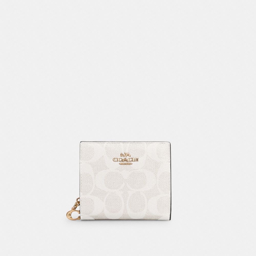 COACH®,Snap Wallet In Signature Canvas,Leather,Canvas,Bi Fold,PVC,Logo,Gold Metal,Casual,Multi Color,Front View