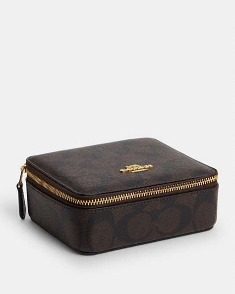 COACH®,LARGE JEWELRY BOX IN SIGNATURE CANVAS,Mini,Gold/Brown Black,Front View
