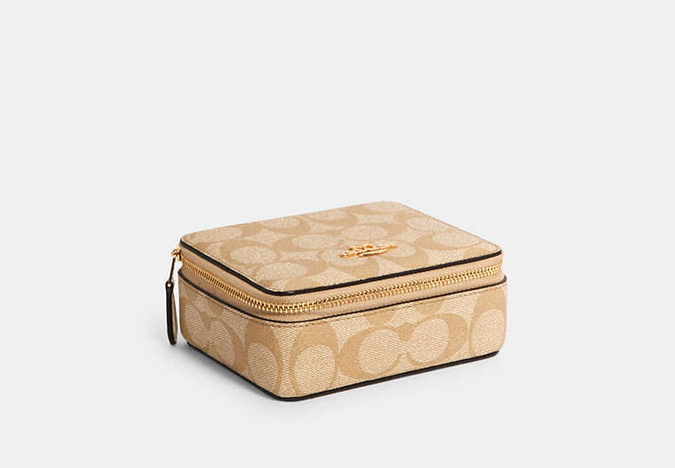 COACH®,LARGE JEWELRY BOX IN SIGNATURE CANVAS,pvc,Gold/Light Khaki Chalk,Front View