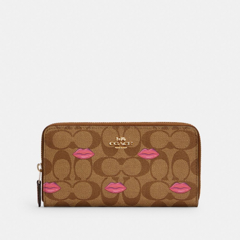 COACH Outlet Accordion Zip Wallet In Signature Canvas With Lips Print