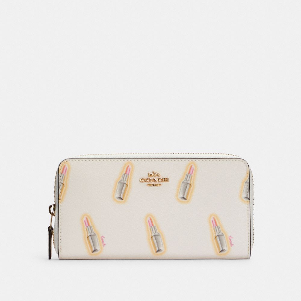 Accordion Zip Wallet With Lipstick Print