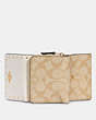 COACH®,SMALL TRIFOLD WALLET IN SIGNATURE CANVAS WITH RIVETS,pvc,Mini,Gold/Light Khaki Multi,Inside View,Top View