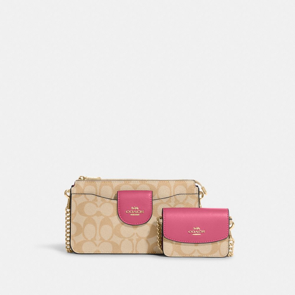 COACH®,Poppy Crossbody With Card Case In Signature Canvas,,Front View