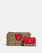 COACH®,POPPY CROSSBODY WITH CARD CASE IN SIGNATURE CANVAS,pvc,Mini,Im/Khaki/Electric Red,Front View