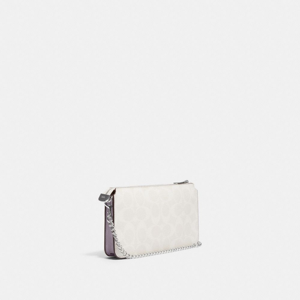 COACH®,POPPY CROSSBODY WITH CARD CASE IN SIGNATURE CANVAS,Signature Canvas,Mini,Silver/Chalk/Mist,Angle View