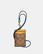 COACH®,ID LANYARD IN COLORBLOCK SIGNATURE CANVAS,Gold/Khaki Brown Multi,Front View