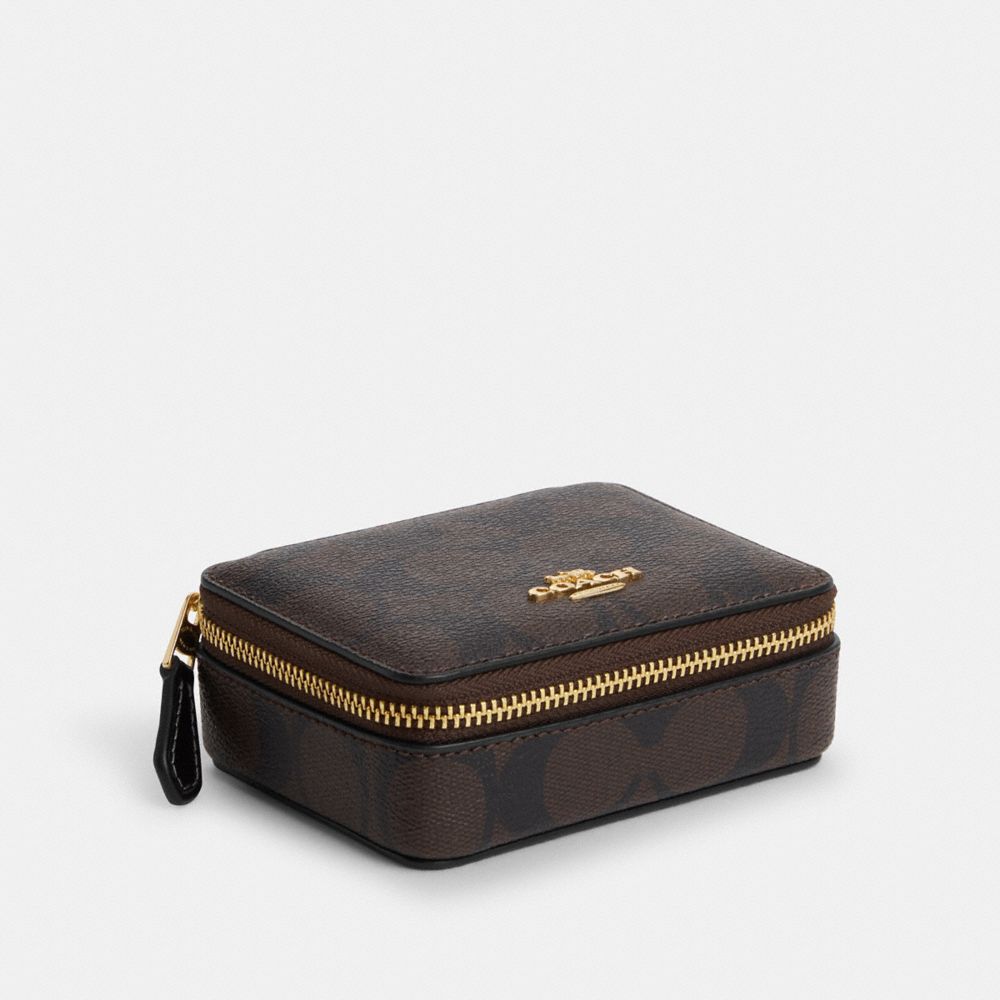 COACH®,WEEKLY PILL BOX IN SIGNATURE CANVAS,Mini,Gold/Brown Black,Front View