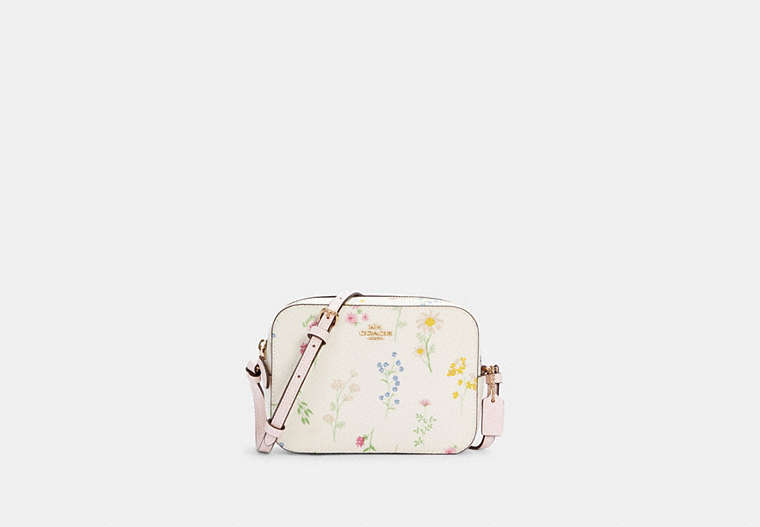 COACH®,MINI CAMERA BAG WITH SPACED WILDFLOWER PRINT,Gold/Chalk Multi,Front View