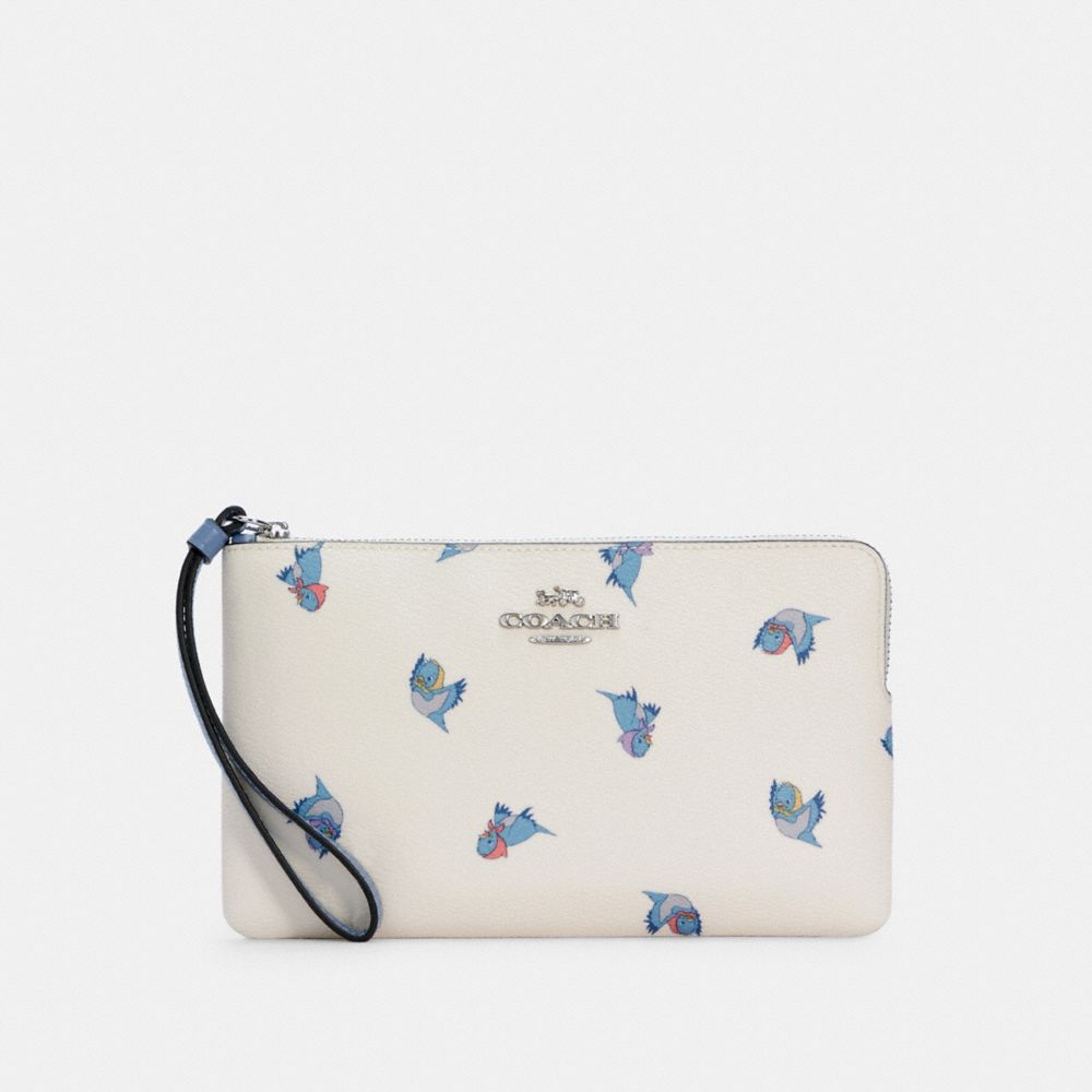 Grand Wristlet à zip en coin Disney X Coach avec imprimé à oiseaux volants et cendrillon