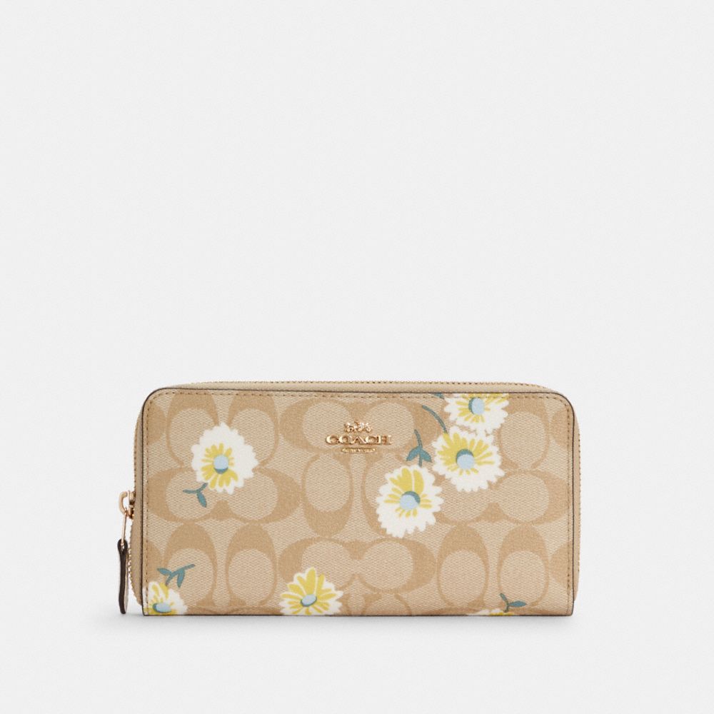 COACH® Outlet | Accordion Zip Wallet In Signature Canvas With Daisy Print
