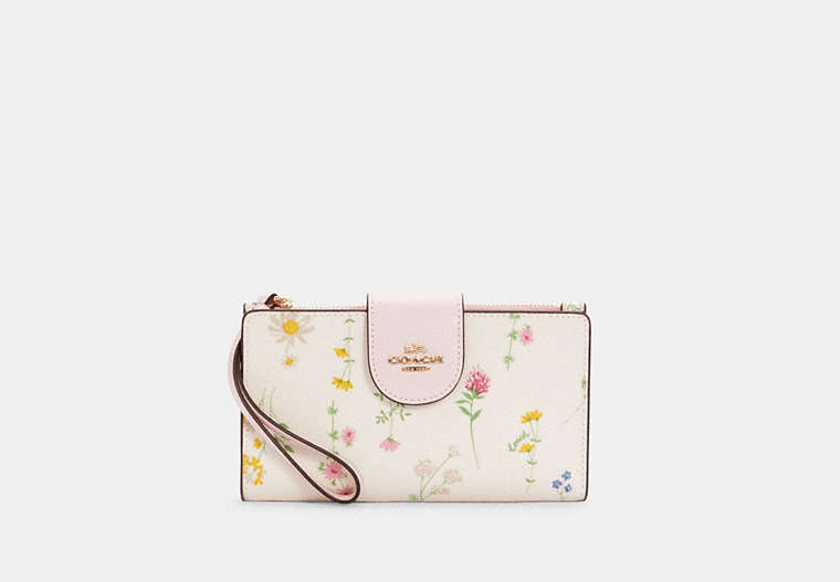 COACH®,PHONE WALLET WITH SPACED WILDFLOWER,Gold/Chalk Multi,Front View