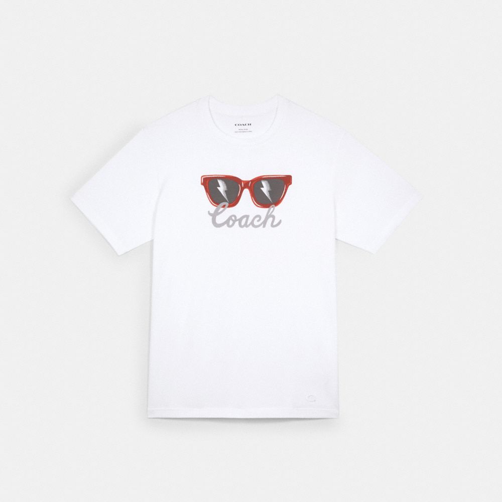 COACH®,SUNGLASSES GRAPHIC T-SHIRT,n/a,White,Front View