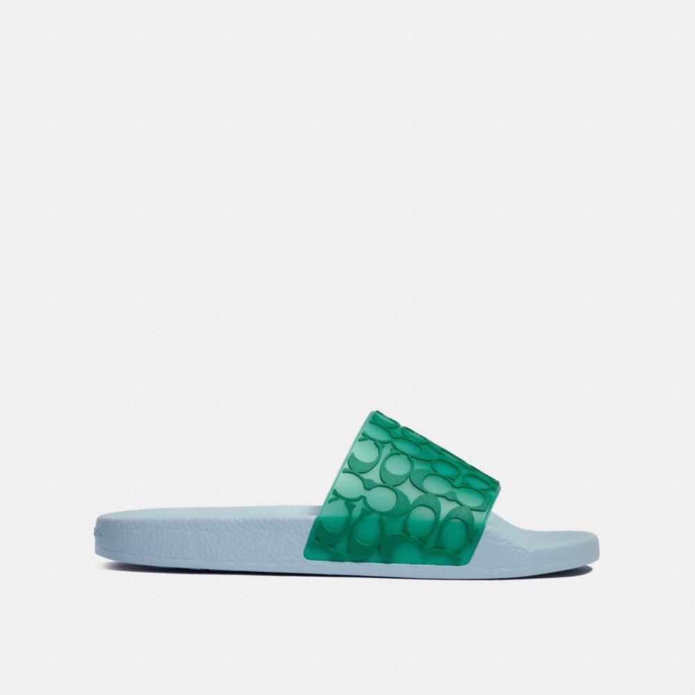 COACH®,UDELE SPORT SLIDE,Rubber,Green/Waterfall,Angle View