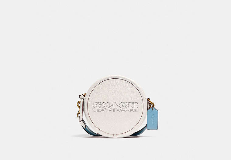 COACH®,KIA CIRCLE BAG IN COLORBLOCK,Pebble Leather,Small,Brass/Chalk Multi,Front View