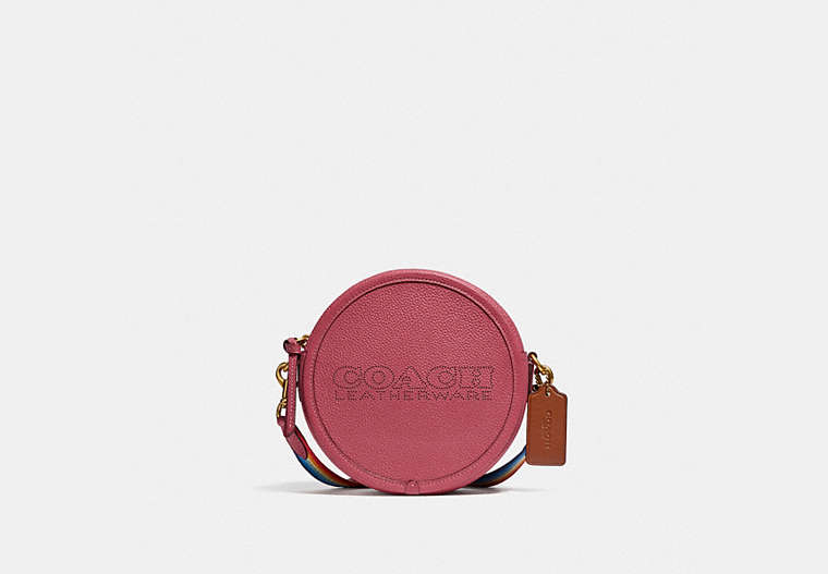 COACH®,KIA CIRCLE BAG IN COLORBLOCK,Pebble Leather,Small,Brass/Red,Front View