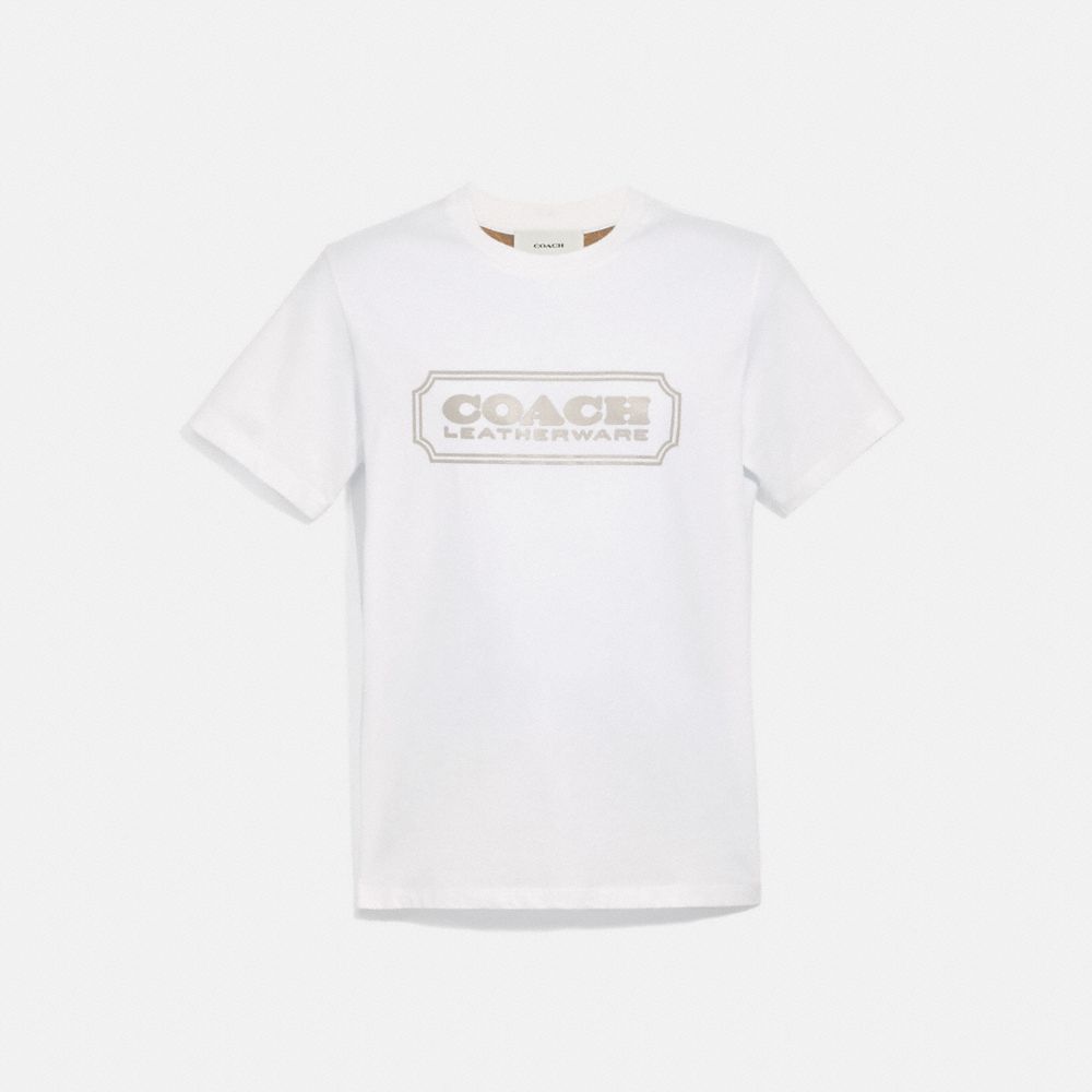 COACH®,COACH BADGE T-SHIRT,cotton,White,Front View image number 0