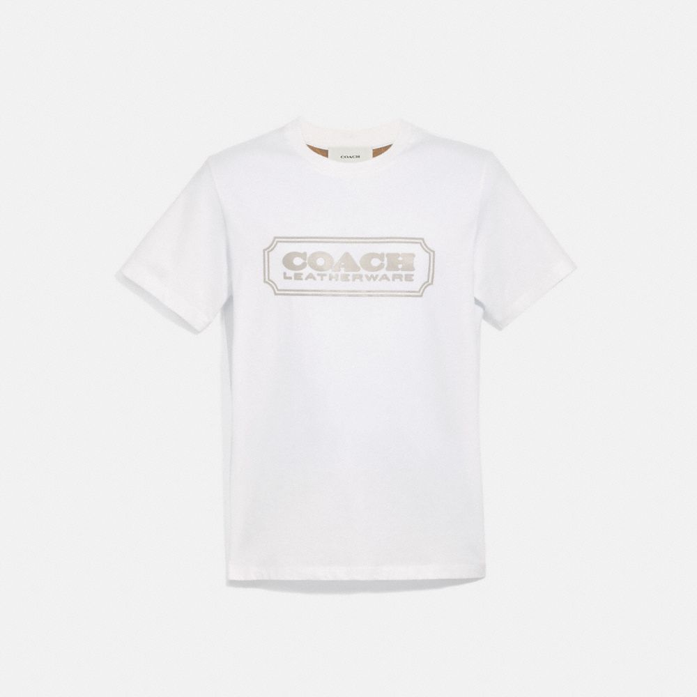 COACH®,T-SHIRT À ÉCUSSON COACH,coton,Blanc,Front View