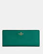 COACH®,SLIM WALLET,Leather,Mini,Gold/Bright Jade,Front View