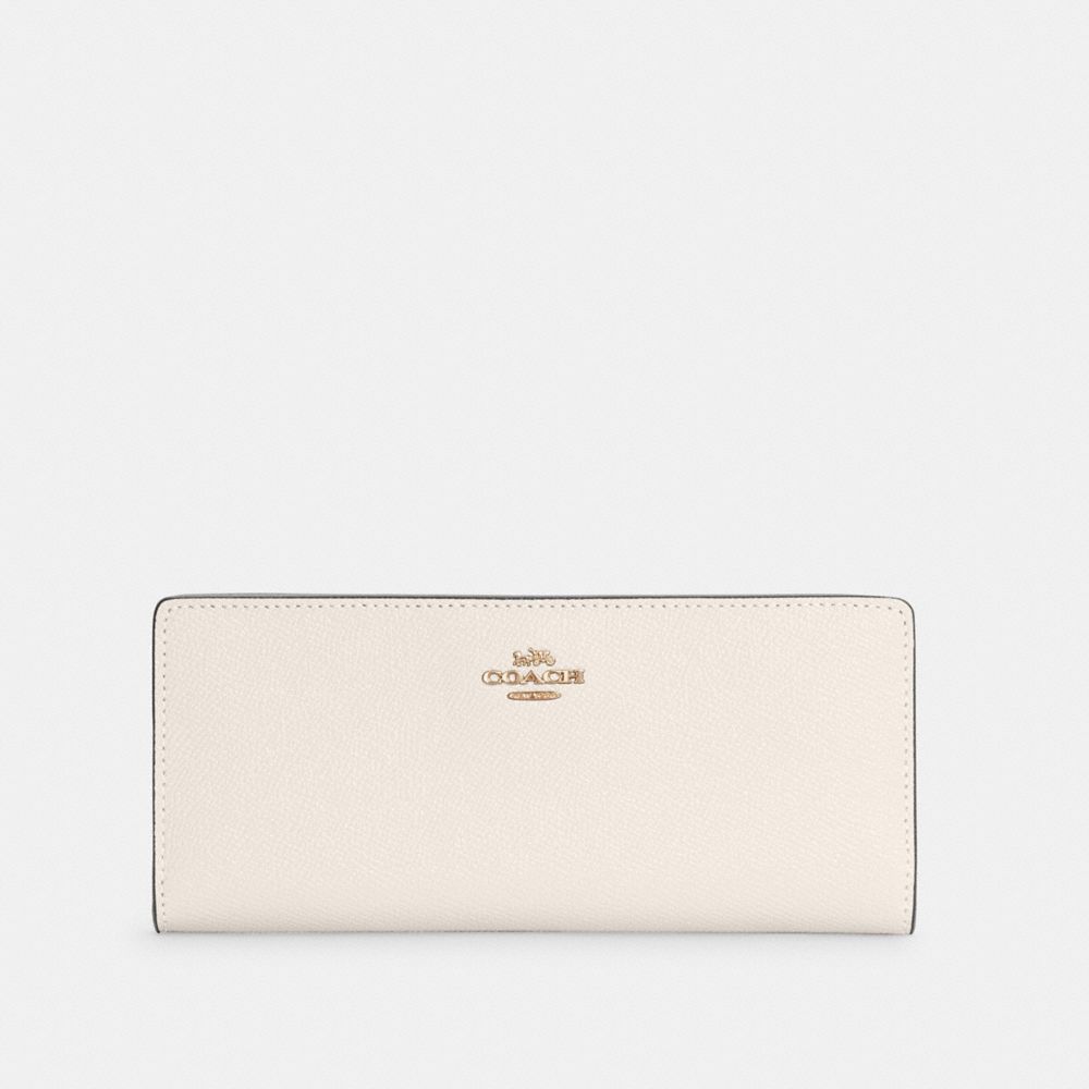 COACH®,SLIM WALLET,Leather,Mini,Gold/Chalk,Front View
