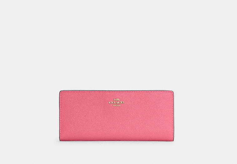 COACH®,SLIM WALLET,Leather,Mini,Gold/Confetti Pink,Front View