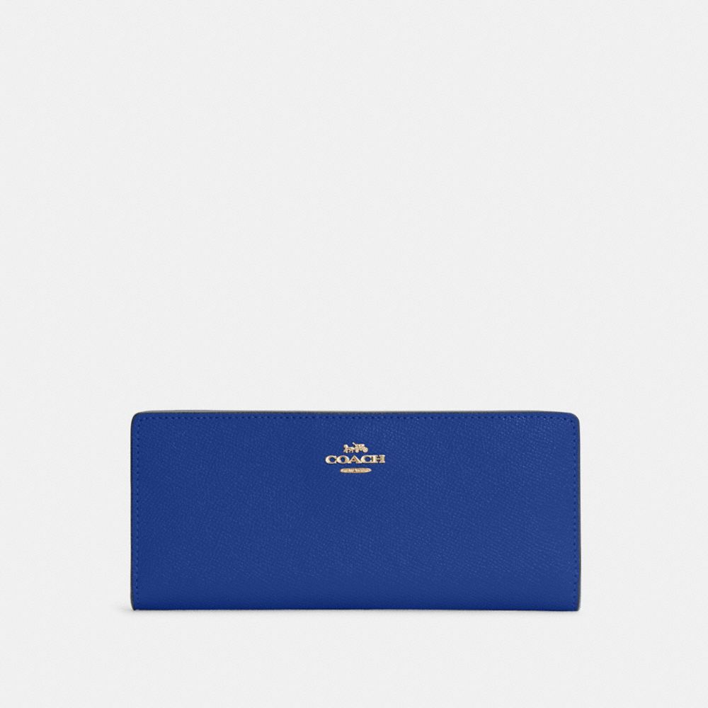 COACH®,SLIM WALLET,Leather,Mini,Gold/Sport Blue,Front View