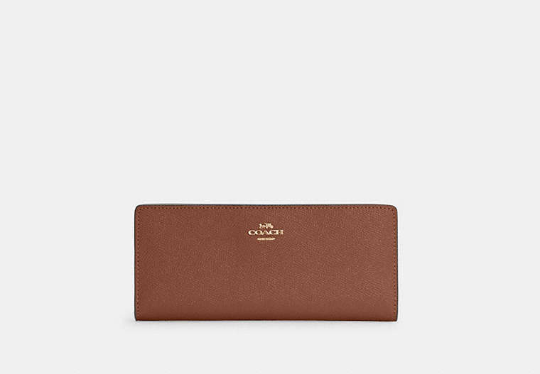 COACH®,SLIM WALLET,Leather,Mini,Gold/Redwood,Front View
