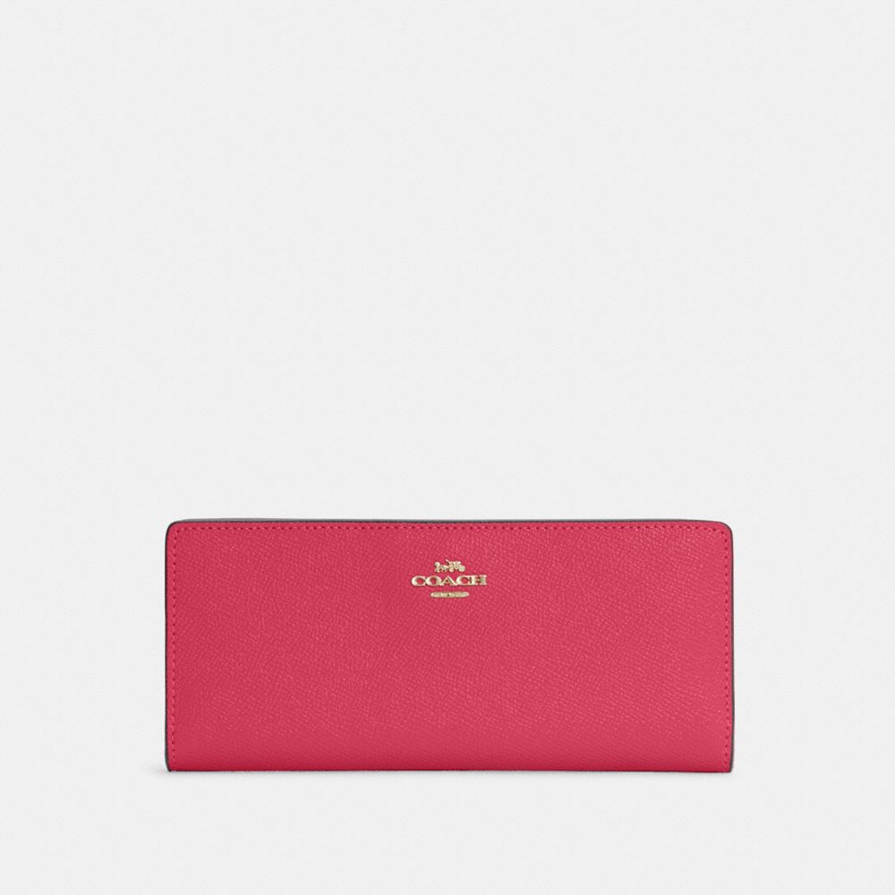 COACH®,SLIM WALLET,Leather,Mini,Gold/Bold Pink,Front View