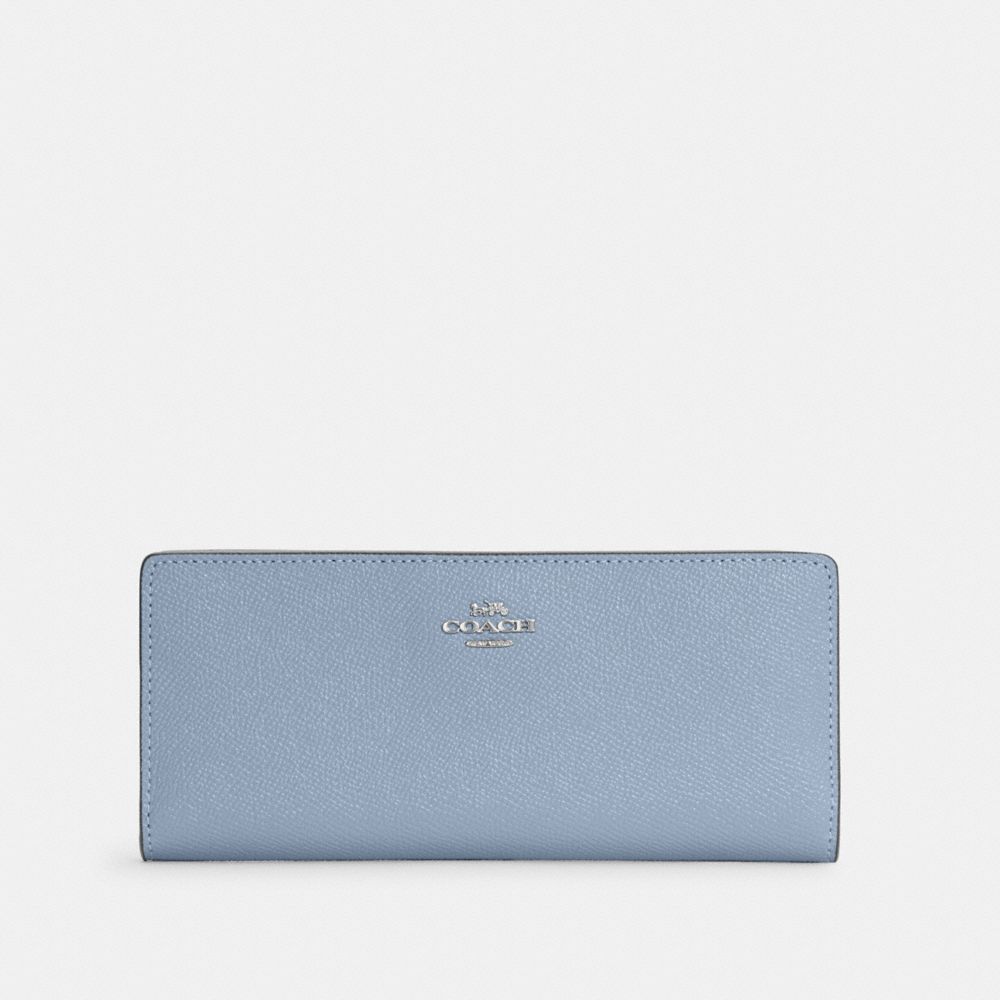 COACH®,SLIM WALLET,Leather,Mini,Silver/TWILIGHT,Front View
