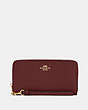 COACH®,LONG ZIP AROUND WALLET,Leather,Mini,Gold/Black Cherry,Front View