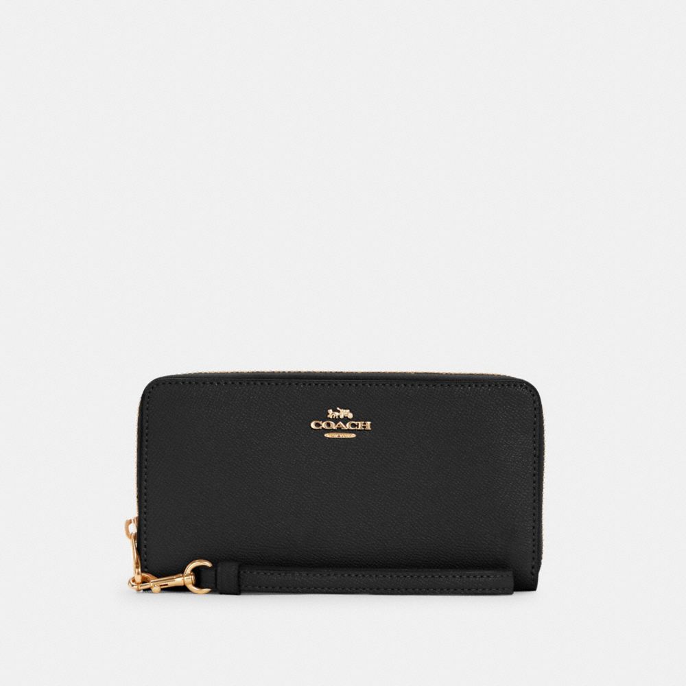 COACH®,LONG ZIP AROUND WALLET,Crossgrain Leather,Mini,Gold/Black,Front View