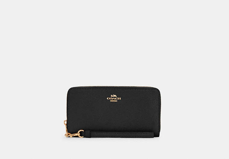 COACH®,LONG ZIP AROUND WALLET,Leather,Mini,Gold/Black,Front View