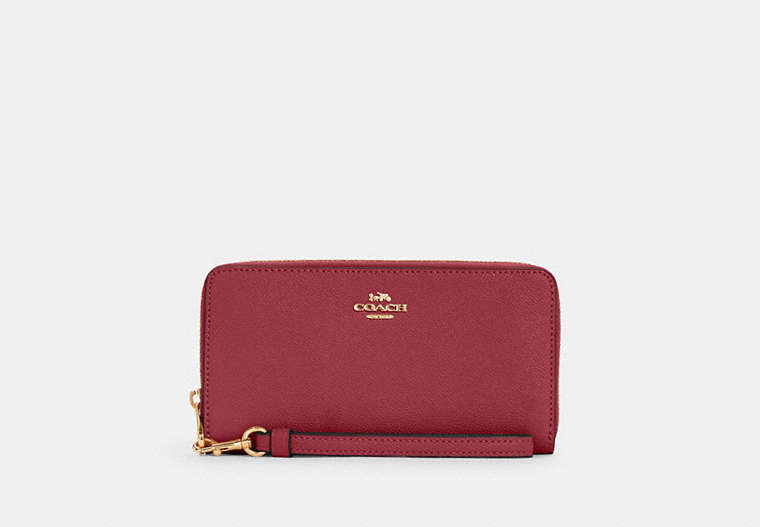 COACH®,LONG ZIP AROUND WALLET,Leather,Mini,Gold/Cherry,Front View