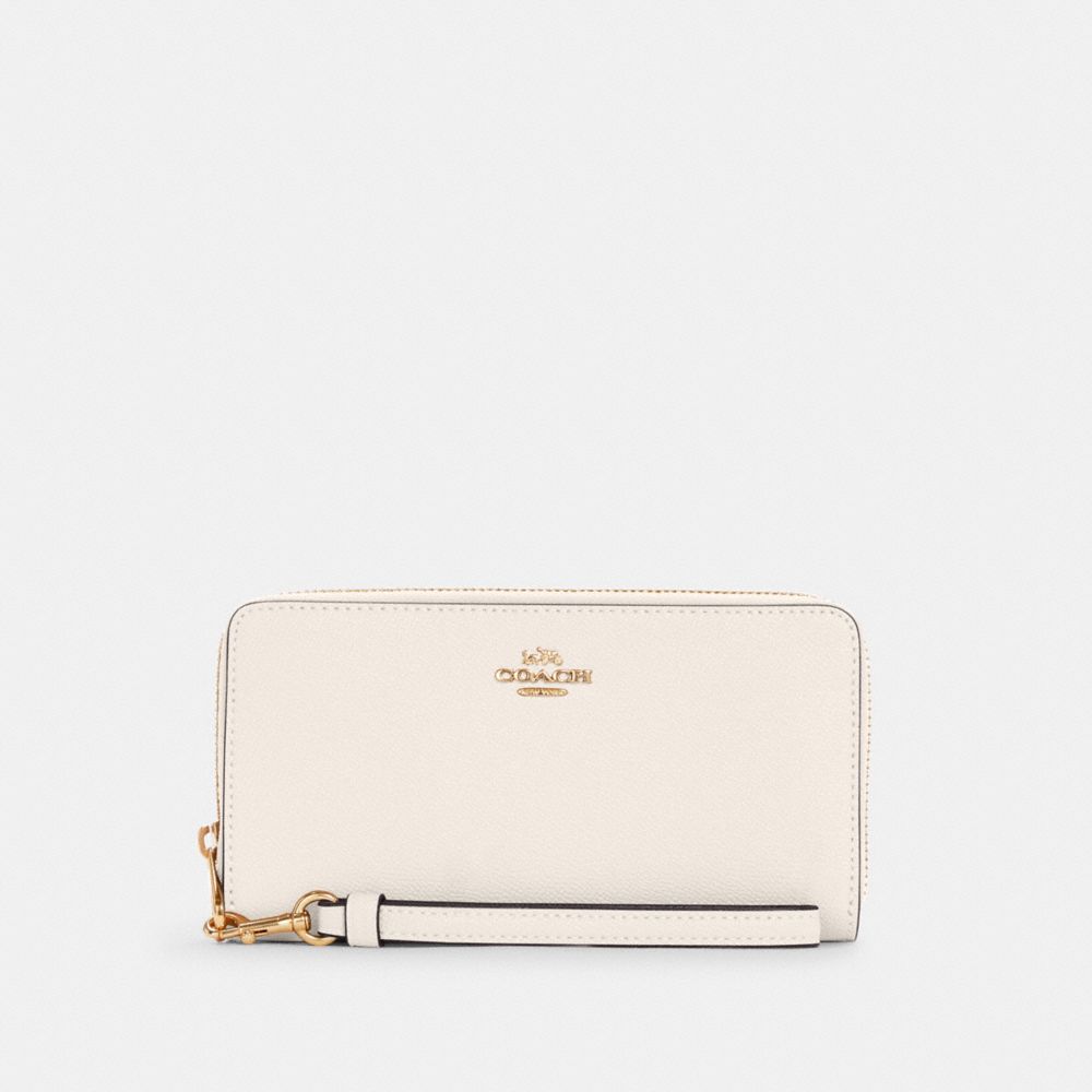 COACH®,LONG ZIP AROUND WALLET,Crossgrain Leather,Mini,Gold/Chalk,Front View