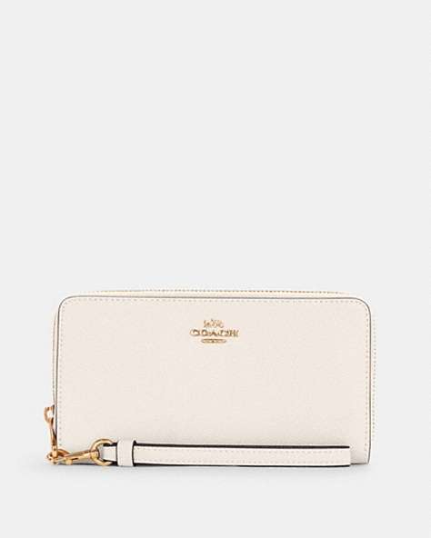 COACH®,LONG ZIP AROUND WALLET,Leather,Gold/Chalk,Front View