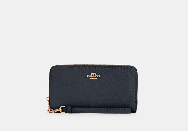 COACH®,LONG ZIP AROUND WALLET,Leather,Mini,Gold/Midnight,Front View