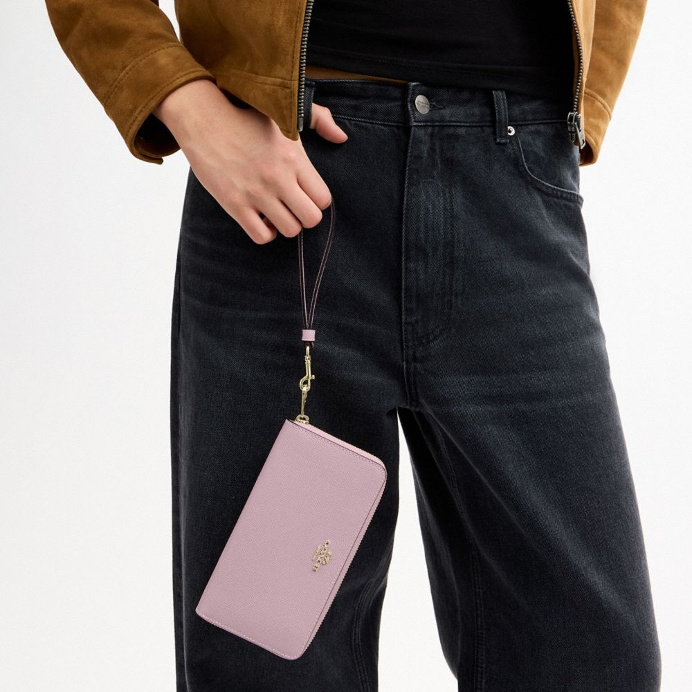 COACH®,Long Zip Around Wallet,Leather,Wristlet,Continental,Gold Metal,Casual,,Detail View