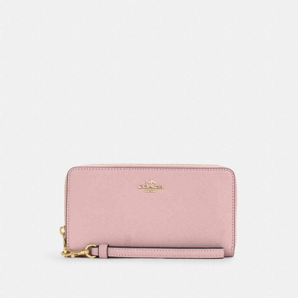 COACH®,LONG ZIP AROUND WALLET,Mini,Gold/Powder Pink,Front View