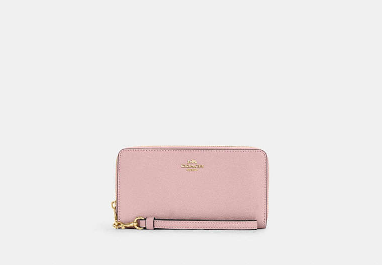 COACH®,LONG ZIP AROUND WALLET,Leather,Mini,Gold/Powder Pink,Front View