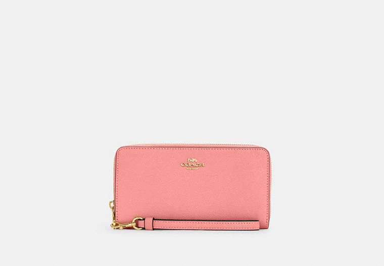 COACH®,LONG ZIP AROUND WALLET,Leather,Mini,Gold/Candy Pink,Front View