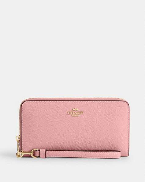 COACH®,LONG ZIP AROUND WALLET,Leather,Mini,Gold/Light Blush,Front View
