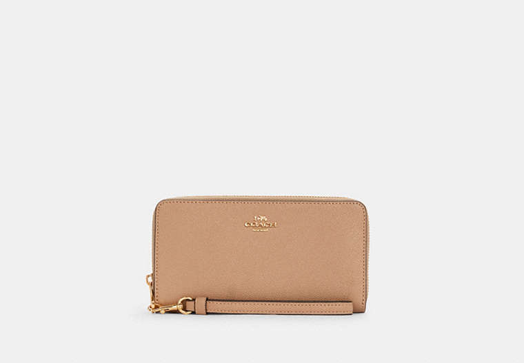 COACH®,LONG ZIP AROUND WALLET,Leather,Gold/Taupe,Front View
