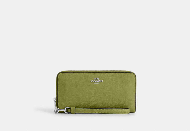 COACH®,LONG ZIP AROUND WALLET,Leather,Mini,Silver/Yellow Green,Front View