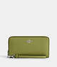COACH®,LONG ZIP AROUND WALLET,Leather,Mini,Silver/Yellow Green,Front View