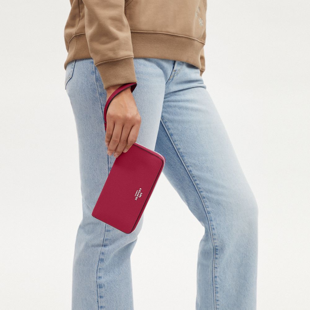 COACH®,Long Zip Around Wallet,Leather,Wristlet,Continental,Gold Metal,Casual,Maroon,Detail View