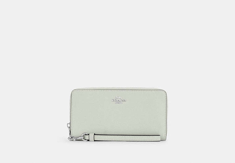 COACH®,LONG ZIP AROUND WALLET,Mini,Silver/Light Sage,Front View