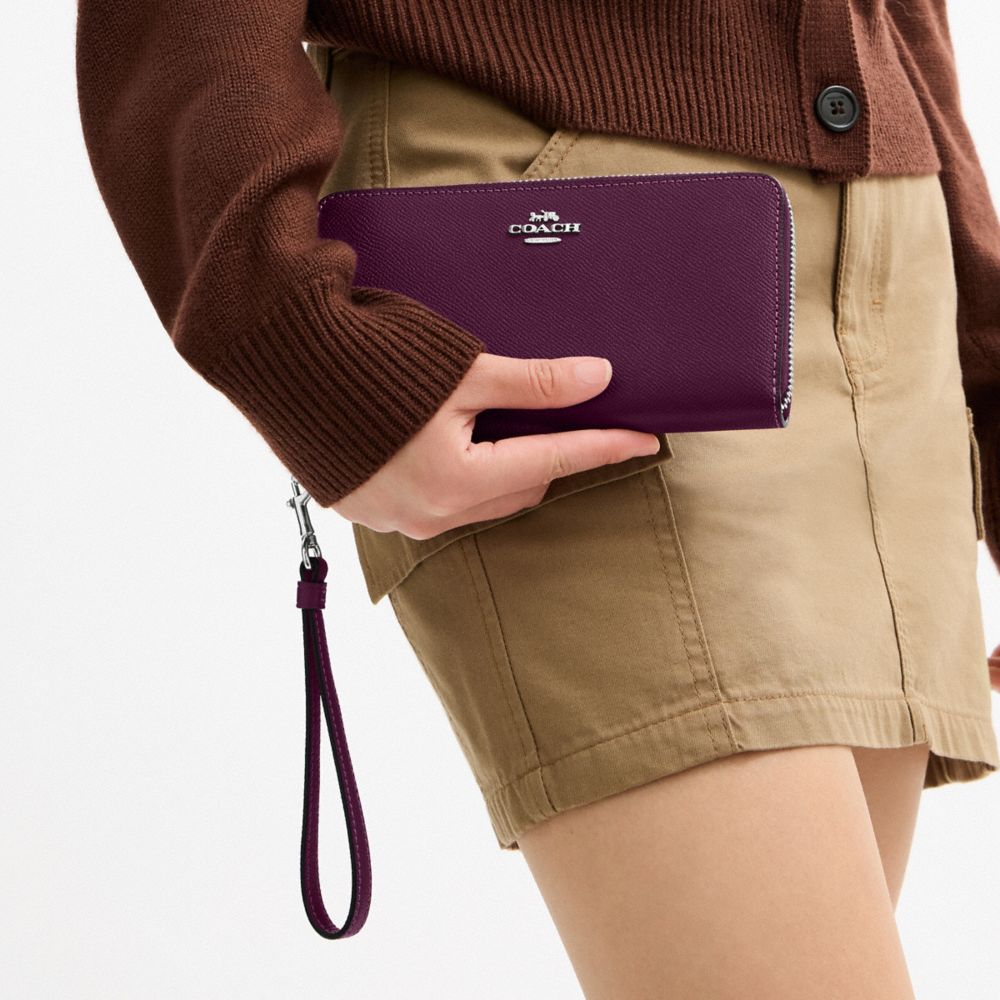 COACH®,LONG ZIP AROUND WALLET,Cuir Cross-grain,Mini,Argent/Prune,Detail View
