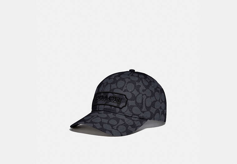 COACH®,SIGNATURE BASEBALL CAP,cotton,Charcoal Signature,Front View