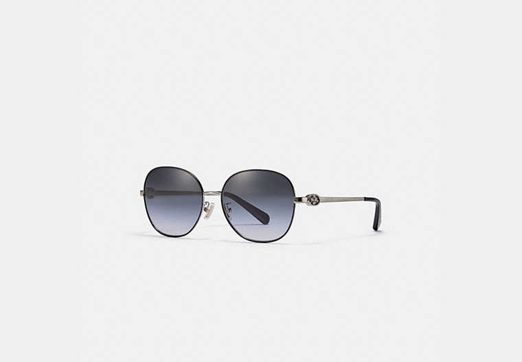 COACH®,HORSE AND CARRIAGE ROUND SUNGLASSES,Metal,Black,Front View