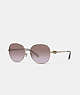 COACH®,HORSE AND CARRIAGE ROUND SUNGLASSES,Metal,Burgandy/Gold,Front View